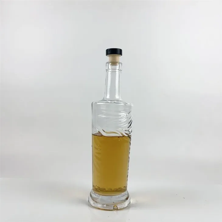 Heavy Base Carved Pattern Glass Liquor Bottle With Long Neck 750ml